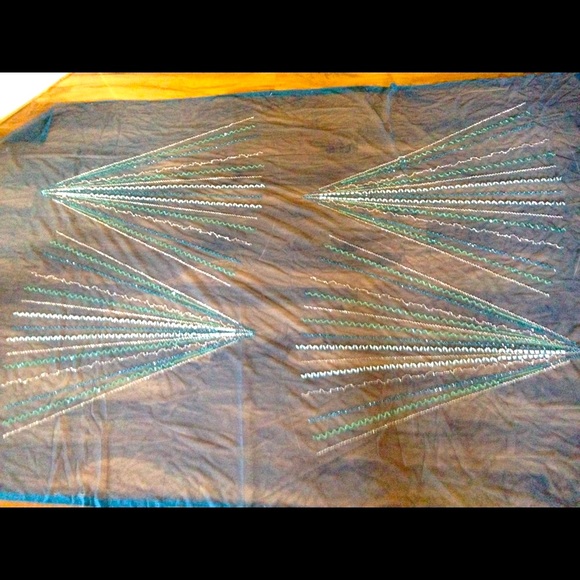 Teal Blue Hand-Sequined Tulle Fabrics - Picture 5 of 6